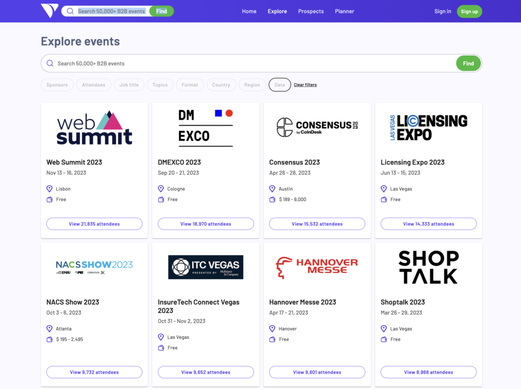 b2b data upcoming events